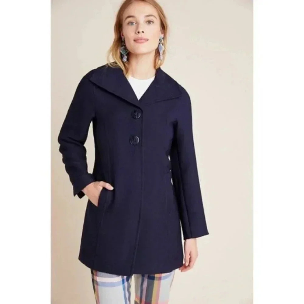 Anthropologie Wellesley Pleated Peacoat in Navy Blue - Women's Size Extra Small - Picture 2 of 10
